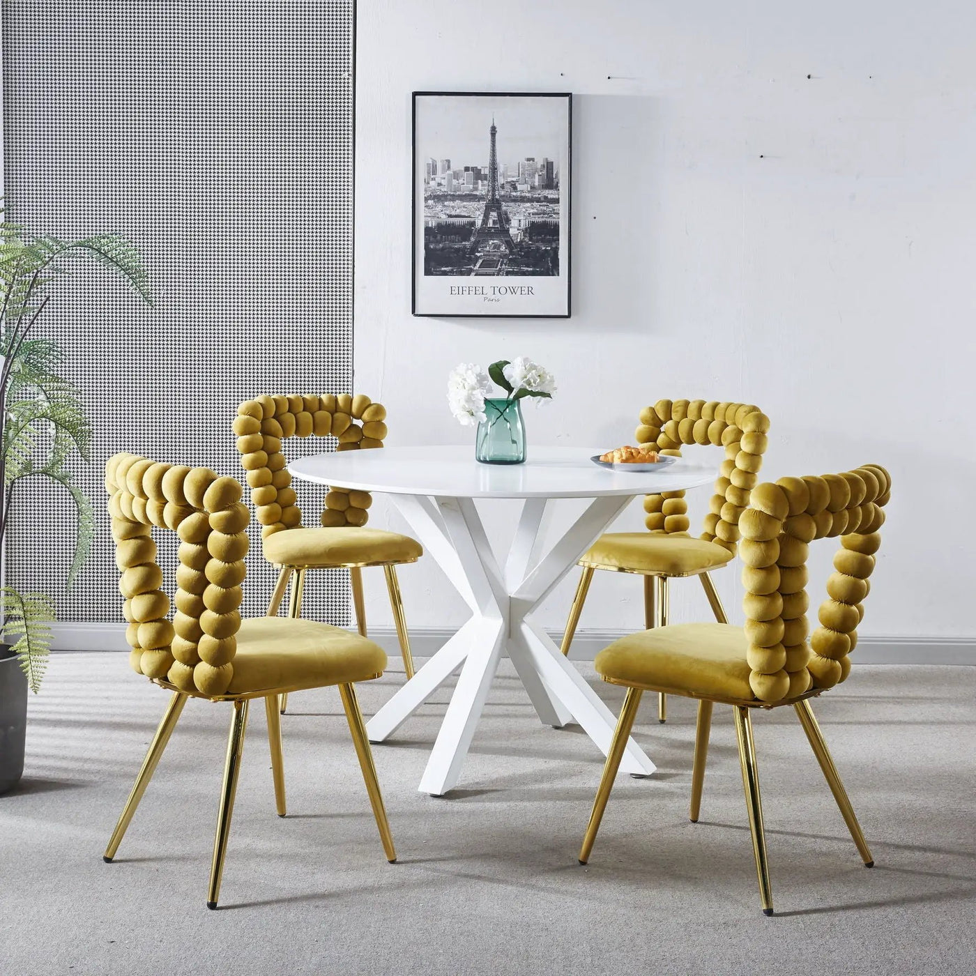Modern Chair With Iron Tube Legs, Soft Cushions And Comfortable Backrest, Suitable For Dining Room, Living Room, Cafe, Hairball Back by Unique Piece Furniture