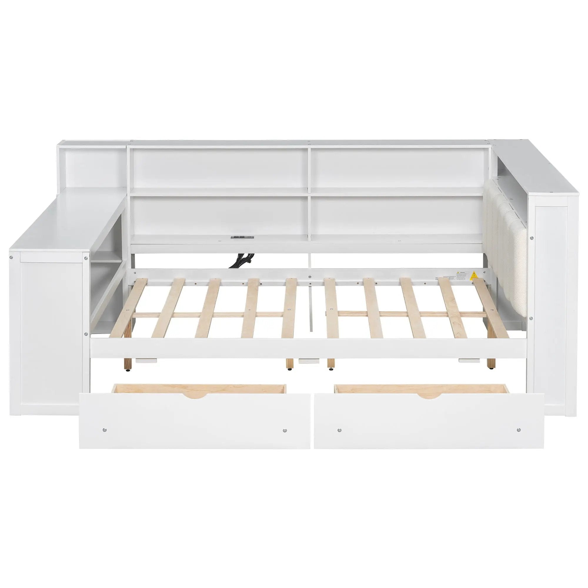 Platform Bed With Storage Shelves, Drawers, Charging Station, LED, Desk