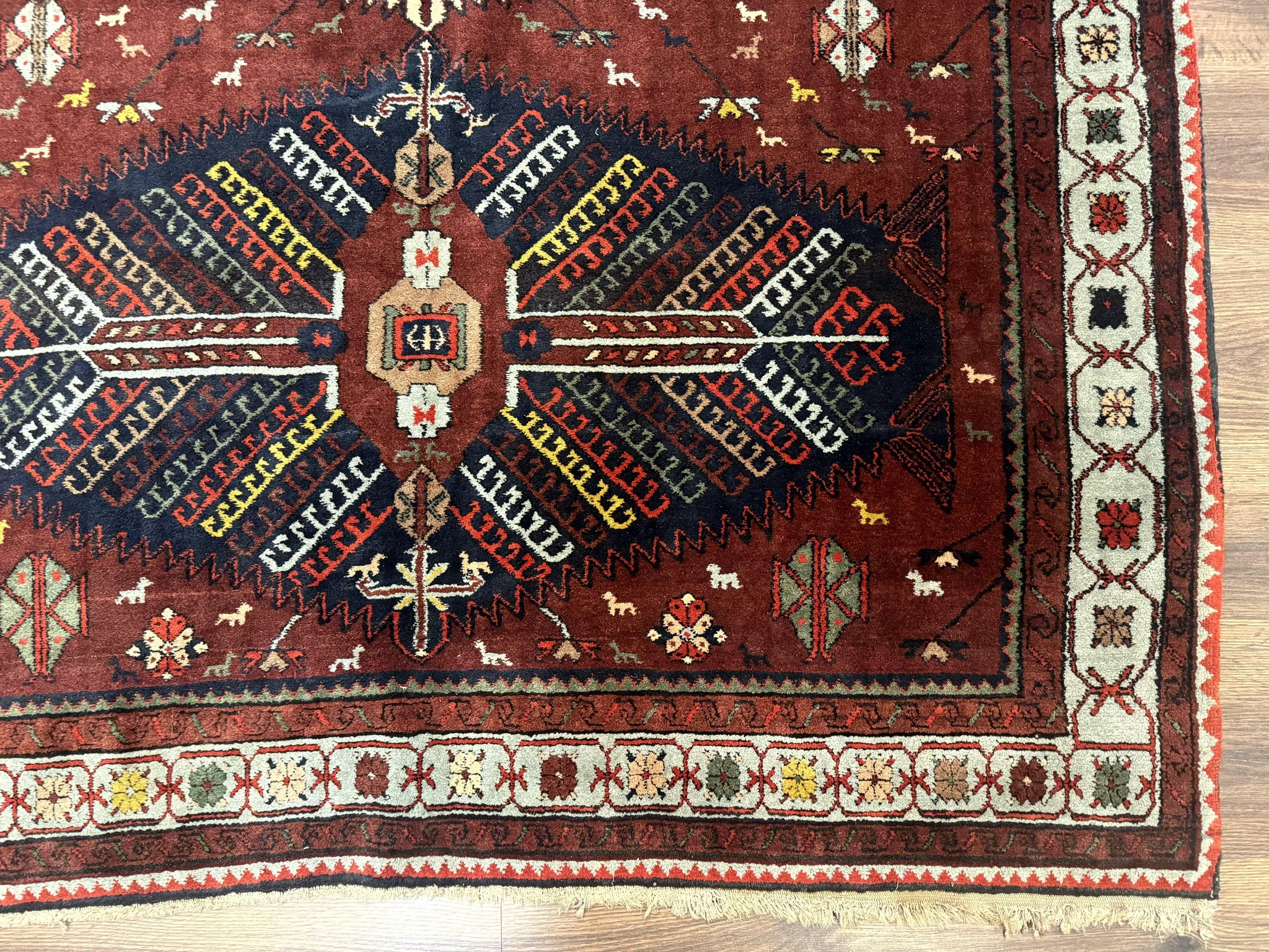 Antique Persian Tribal Rug 5 x 7.8, Triple Medallions, Red, Persian Afshar Rug by Jewel Rugs
