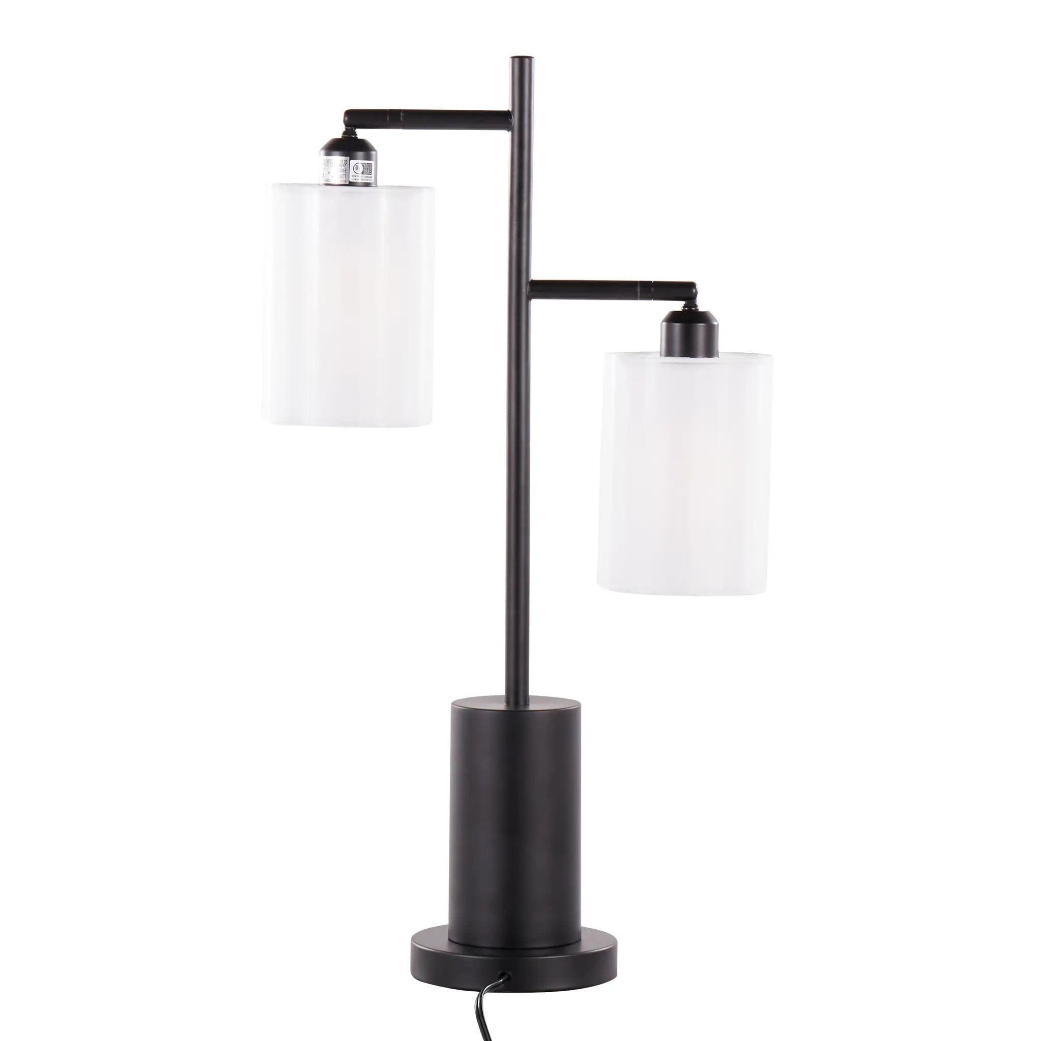 Cannes Contemporary Table Lamp in Black Metal with White Shades by HouseOfZazla