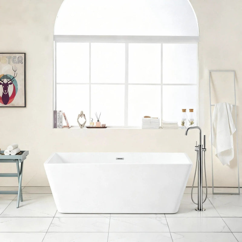 Glossy Freestanding Soaking Tub With Drain, Spacious Stand Alone Bathtub For Bathrooms - Glossy White by HouseOfZazla