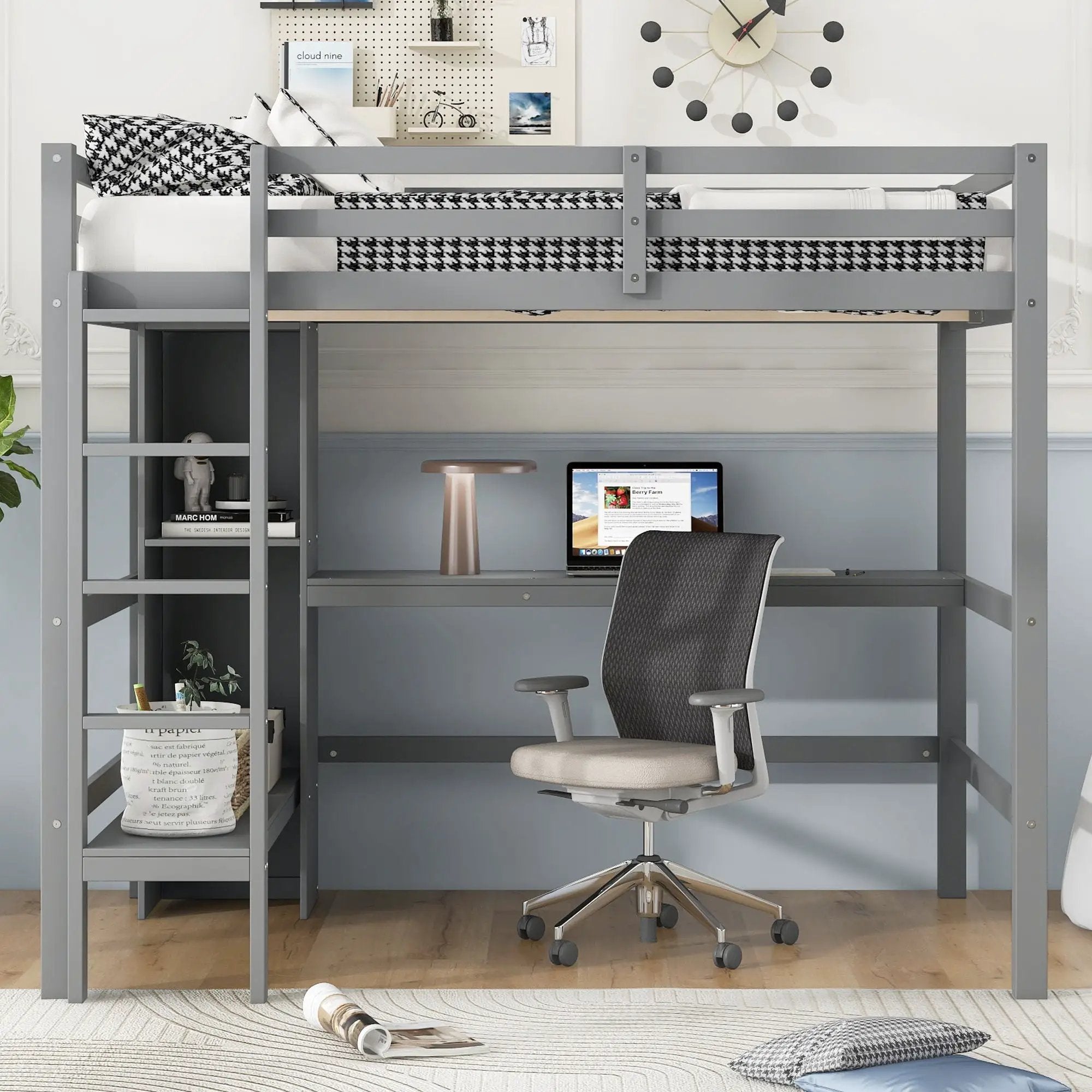 Loft Bed With Built In Desk And Multifunction Shelves by Unique Piece Furniture