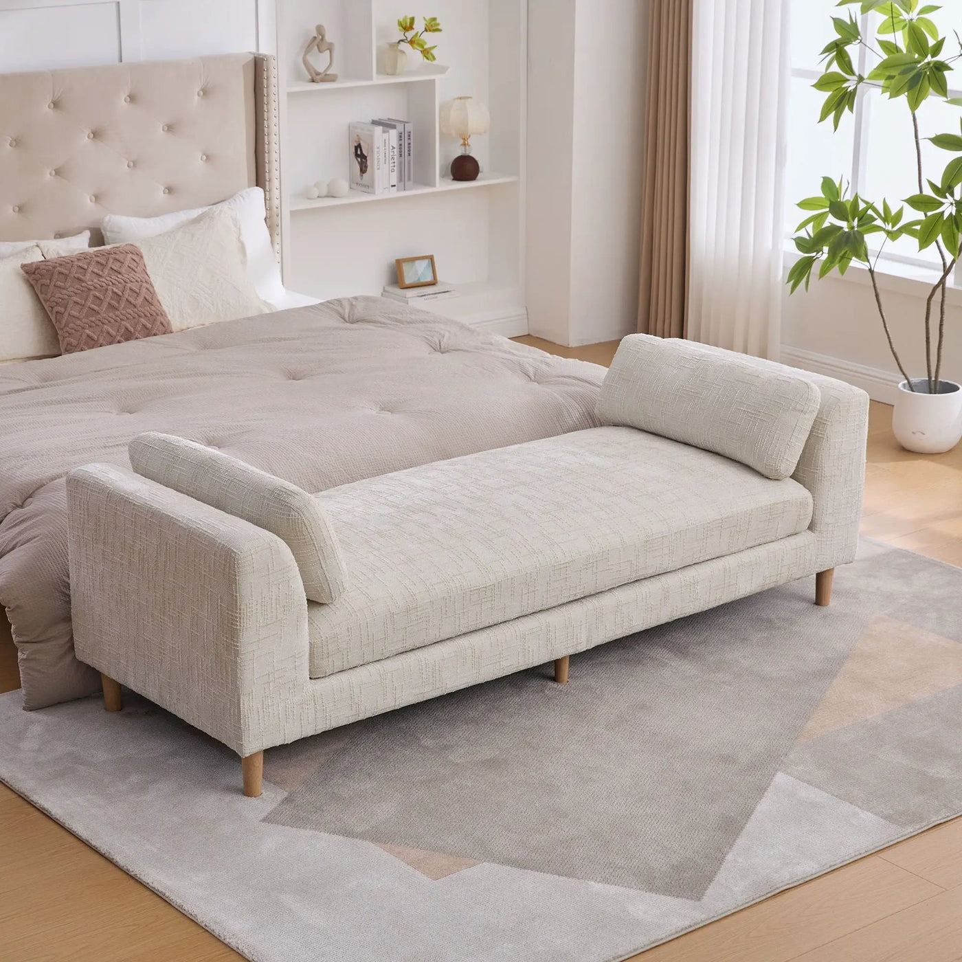 Modern Upholstered End Of Bed Bench With Armrests by Unique Piece Furniture