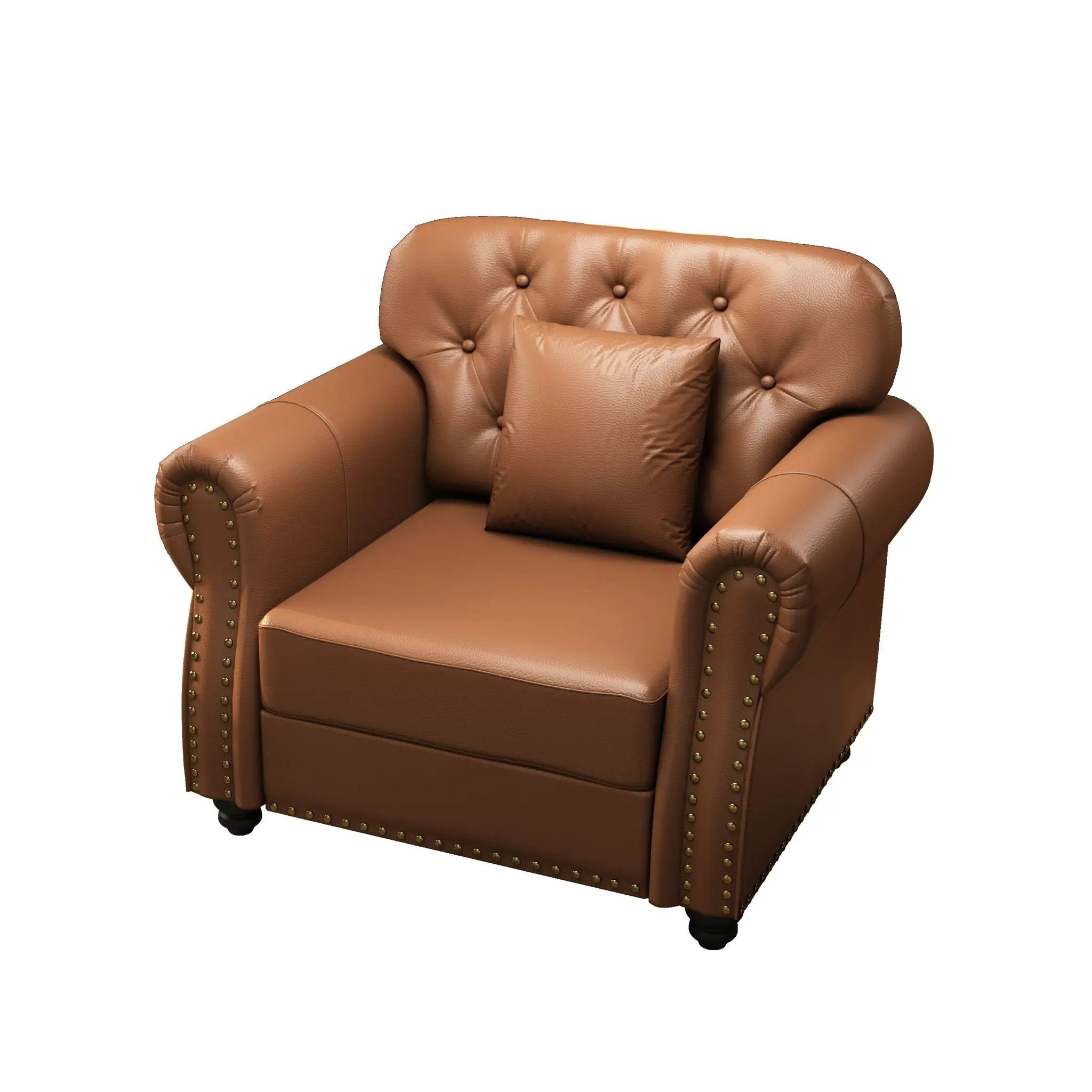 Upholstered Sofa With Nailhead Trim, Rolled Armrests With Ottoman by HouseOfZazla