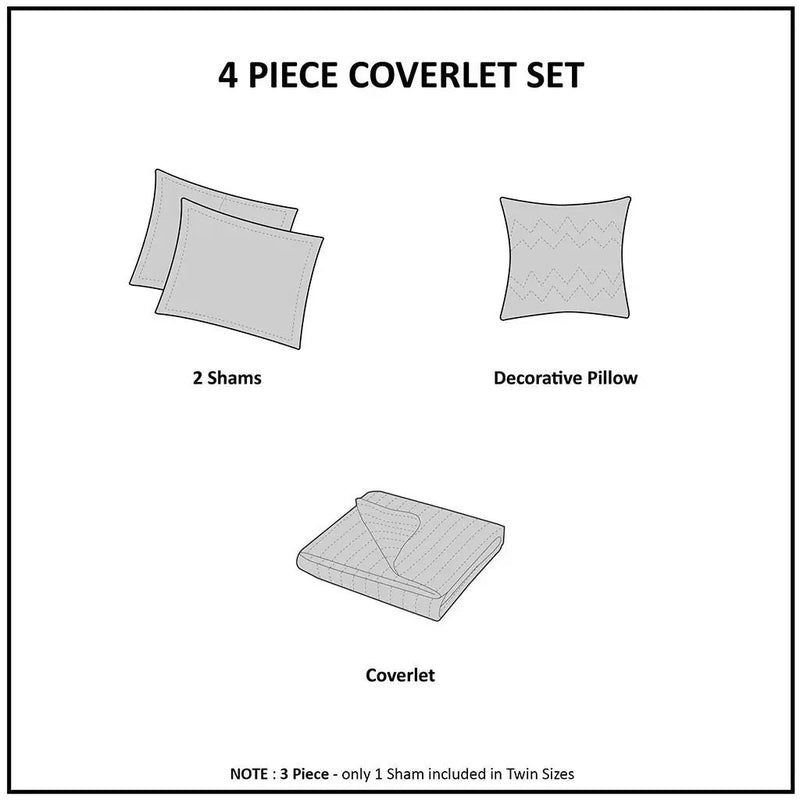 4 Piece Reversible Ruffle Quilt Set with Throw Pillow White King/Cal King by HouseOfZazla