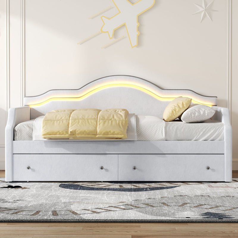 Upholstered Daybed With LED Lights And 2 Drawersme by HouseOfZazla