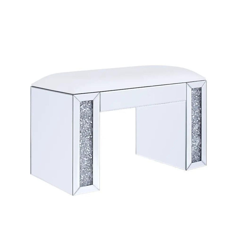 Noralie - Vanity Stool - Synthetic Leather , Mirrored & Faux Diamonds by Unique Piece Furniture