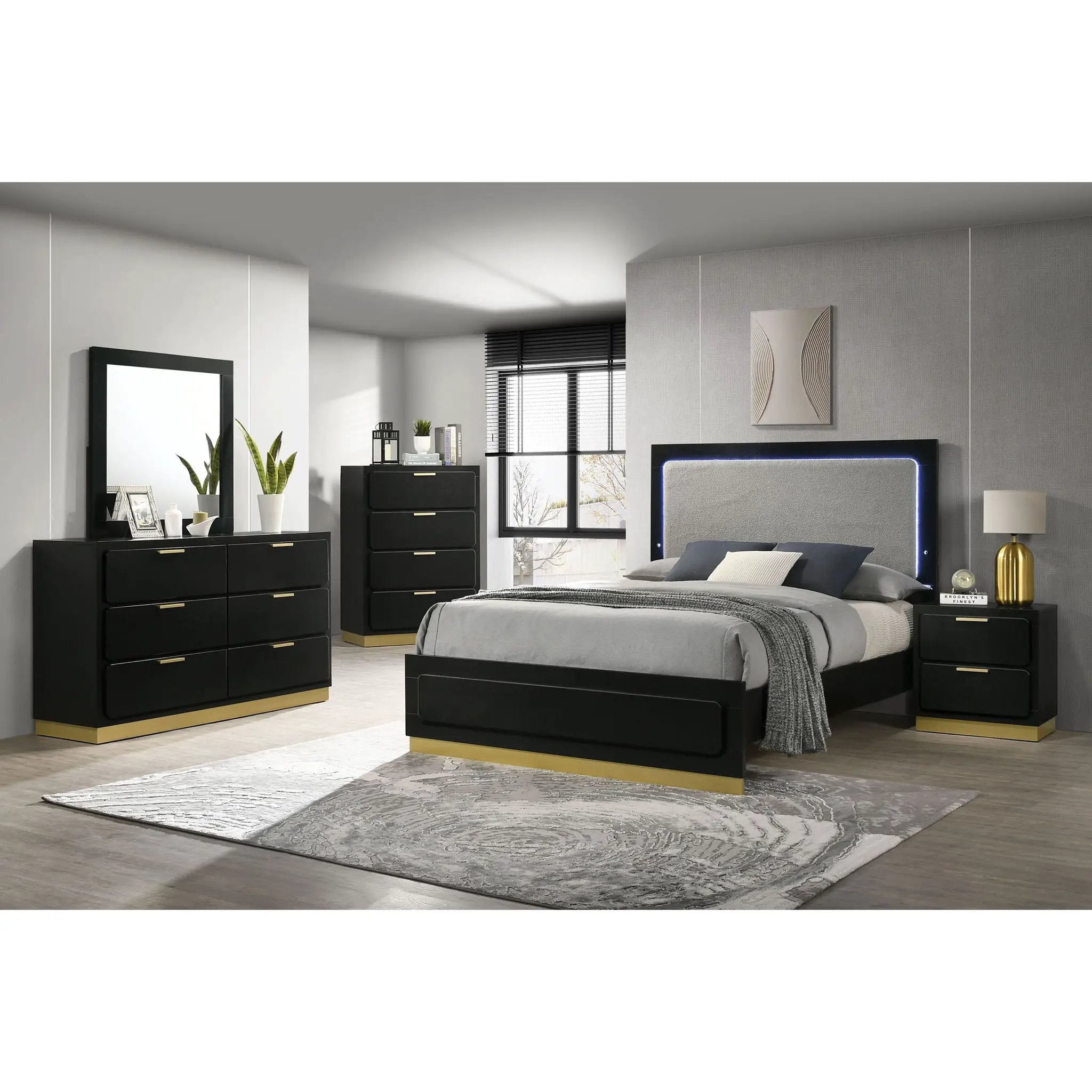 5 Piece California King Bedroom Set With Upholstered Headboard - Black by HouseOfZazla