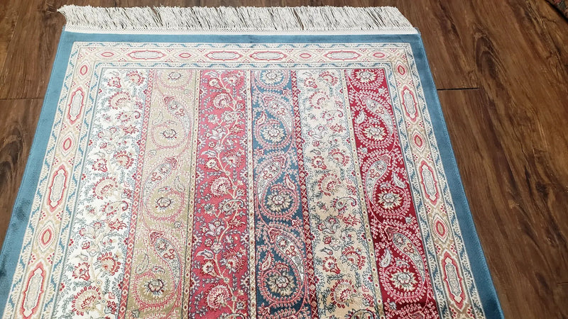 Paisley Pattern Silk Rug, Boteh Design, All Silk Accent Rug, Oriental Carpet, Very Detailed, 2' 8" x 4' 1", New, Bamboo Silk by Jewel Rugs