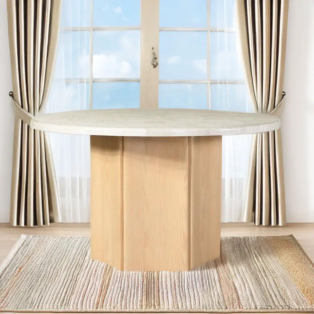 Adalynn - Round Dining Table With Marble Top - White & Weathered Gray Oak by Unique Piece Furniture