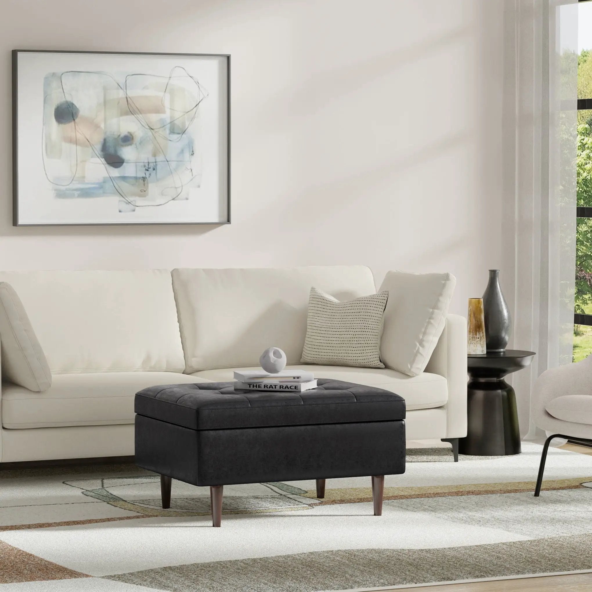Shay - Large Square Coffee Table Storage Ottoman Mid-Century Style by Unique Piece Furniture
