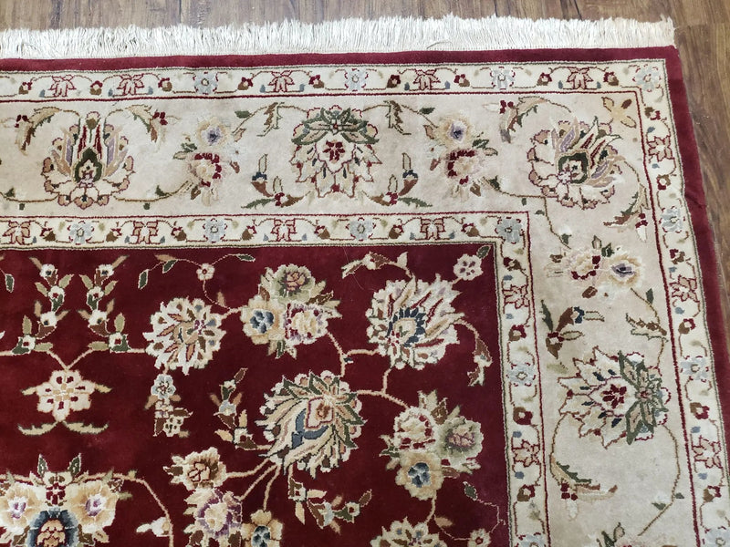 Vintage Traditional Oriental Area Rug, Hand-Knotted, Wool & Silk Accents, Maroon Red and Beige, 6x9 Carpet, 5' 9" x 9' by Jewel Rugs