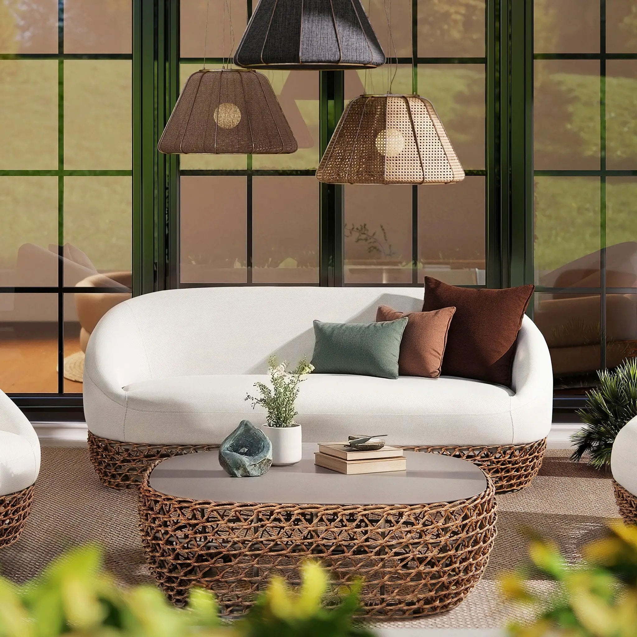 Willow - Oval Woven Patio Coffee Table, Wicker Frame by HouseOfZazla
