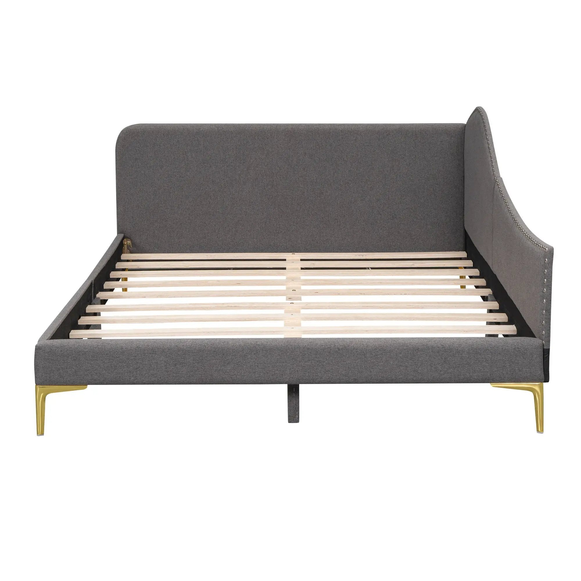 Upholstered Daybed With Headboard And Armrest, Support Legs by HouseOfZazla