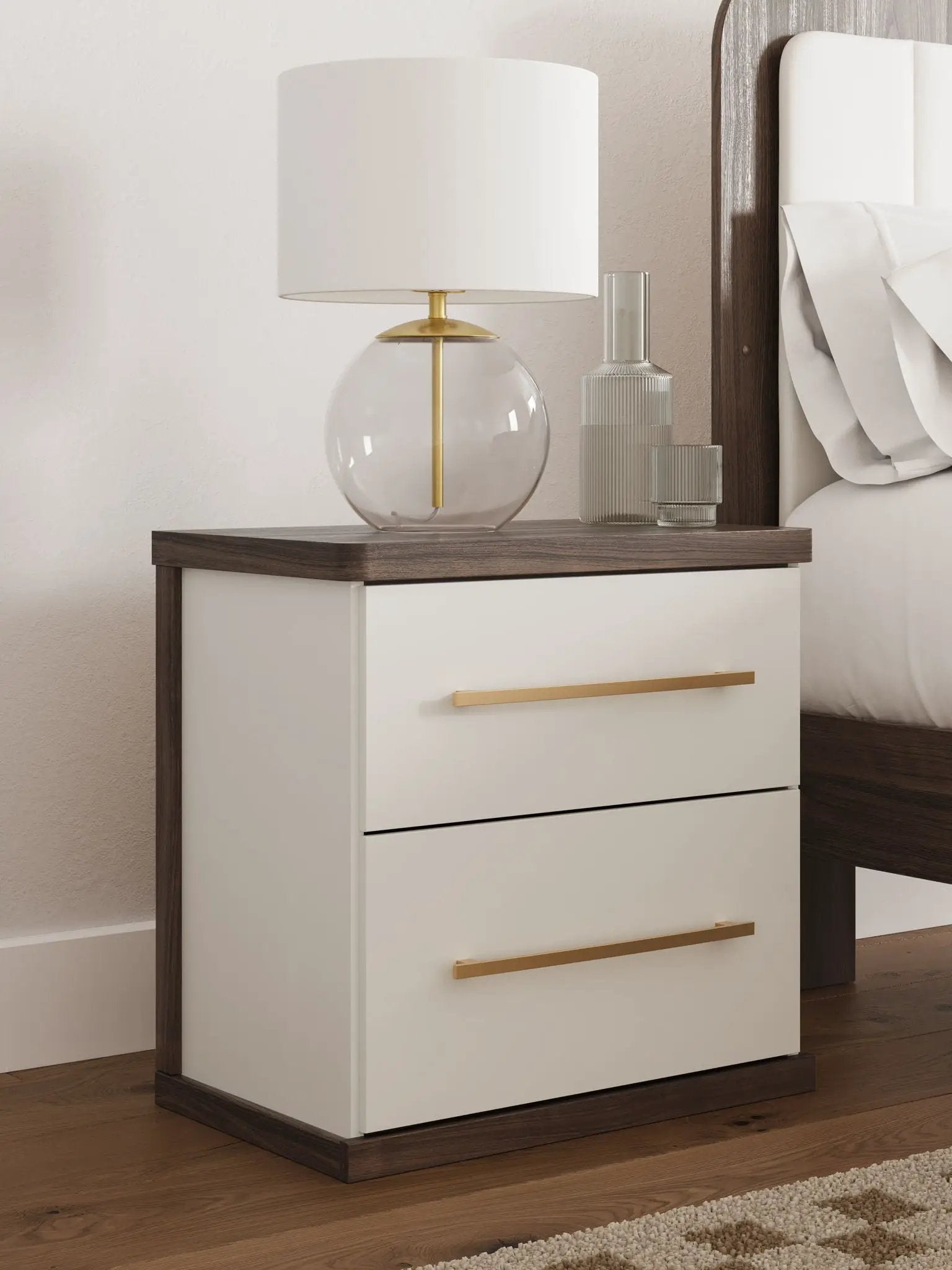 Kendanport - Two Drawer Night Stand - Brown / White by Unique Piece Furniture