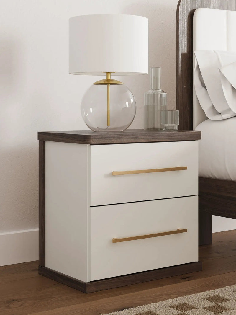 Kendanport - Two Drawer Night Stand - Brown / White by Unique Piece Furniture