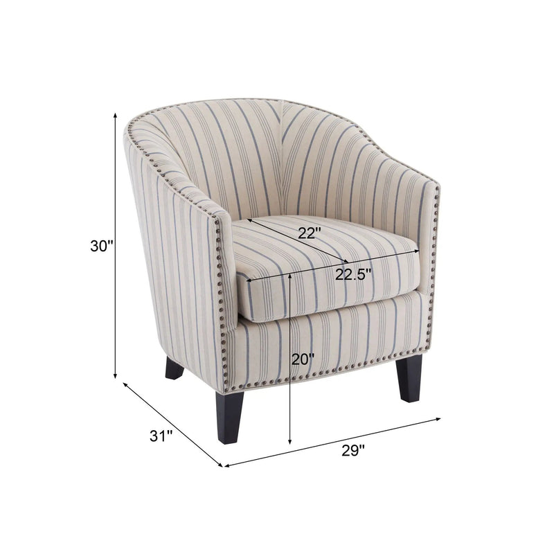Transitional Upholstered Stripe Barrel Chair With Birch Wood Legs And Plush Cushioned Seat by HouseOfZazla