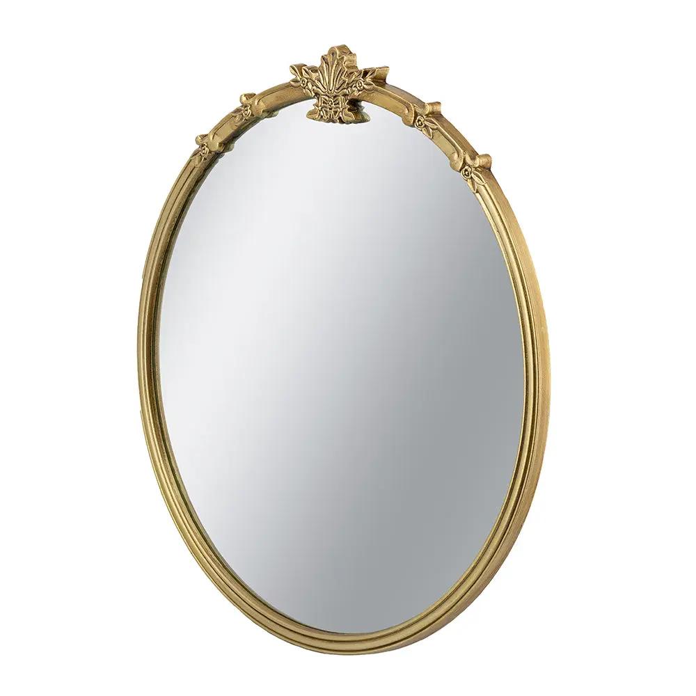 30x31" Round Wall Mirror with Gold Finish and Decorative Leaf Crest by HouseOfZazla