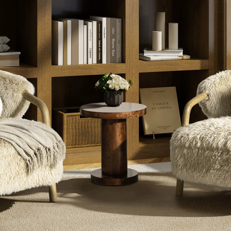 Bolin - Round Pillar Burl Accent Side Table - Walnut Brown by HouseOfZazla