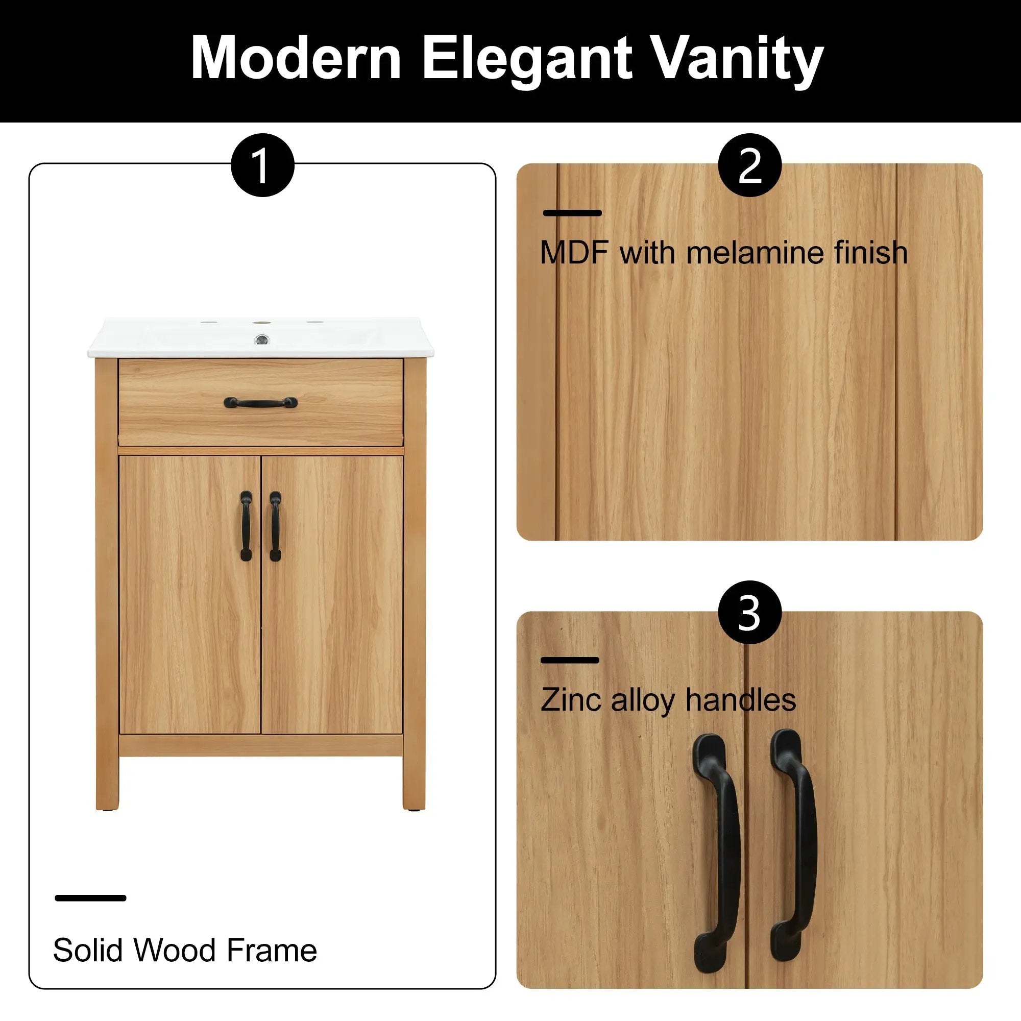 24" Bathroom Vanity with Solid Wood Frame by HouseOfZazla