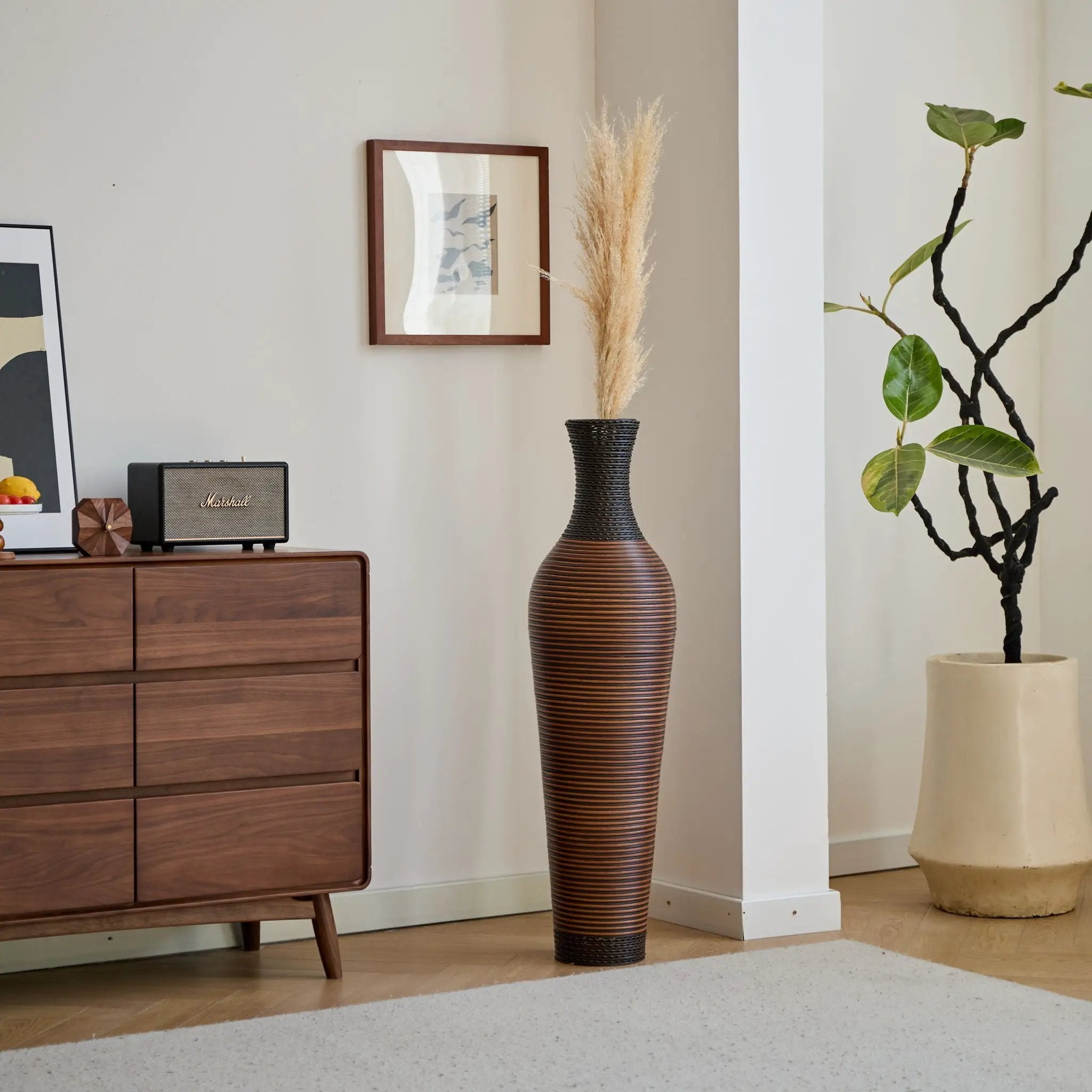Tall Standing Designer Floor Vases With Elegant 2 Tone Finishes Ideal For Decorating Living Rooms, Bedrooms, Entryways Perfect For Decorating Your Home - Black / Gray by HouseOfZazla