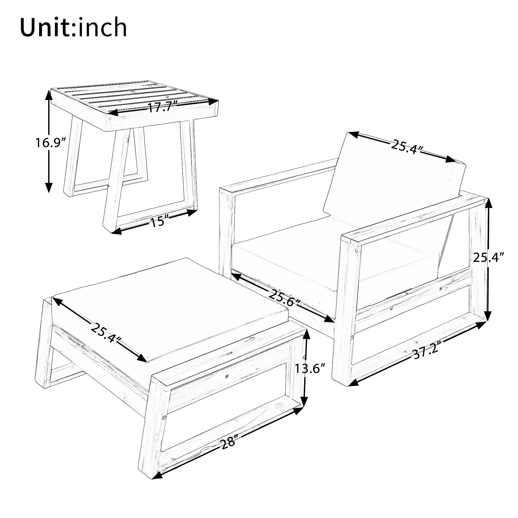 U_STYLE Acacia Wood Outdoor Lounge Set - Chair and Ottoman by HouseOfZazla