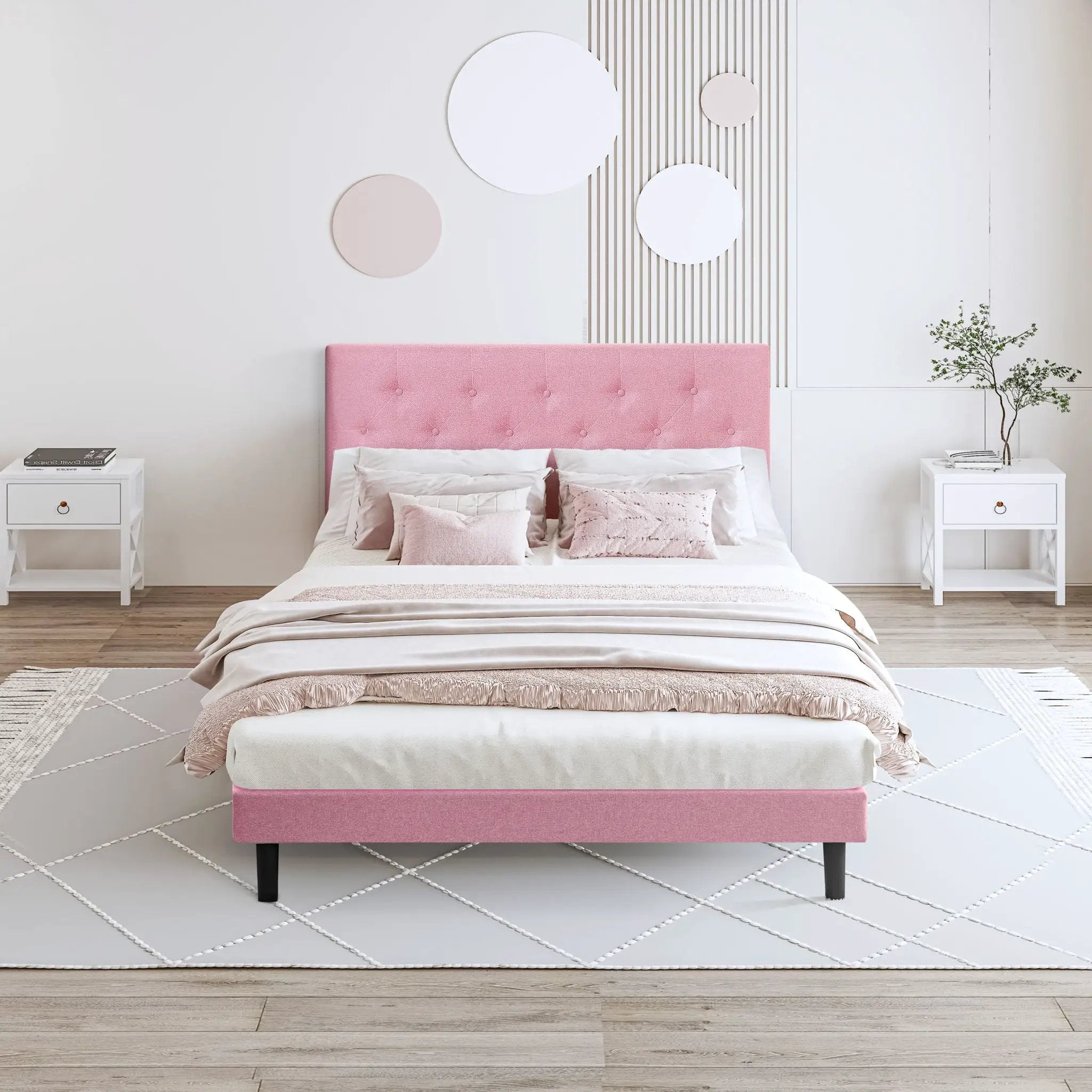 Modern Upholstered Platform Bed Frame With Button Tufted Fabric Headboard by Unique Piece Furniture