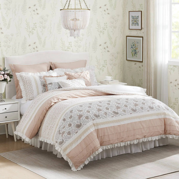 9 Piece Cotton Percale Comforter Set Blush