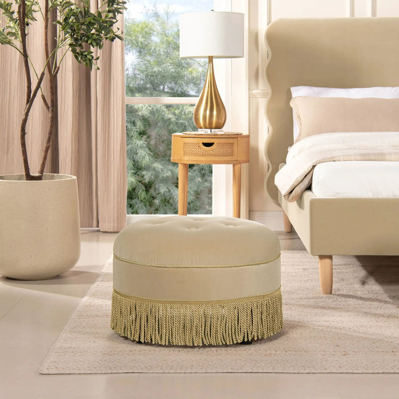 Yolanda - Round Upholstered Accent Ottoman by HouseOfZazla
