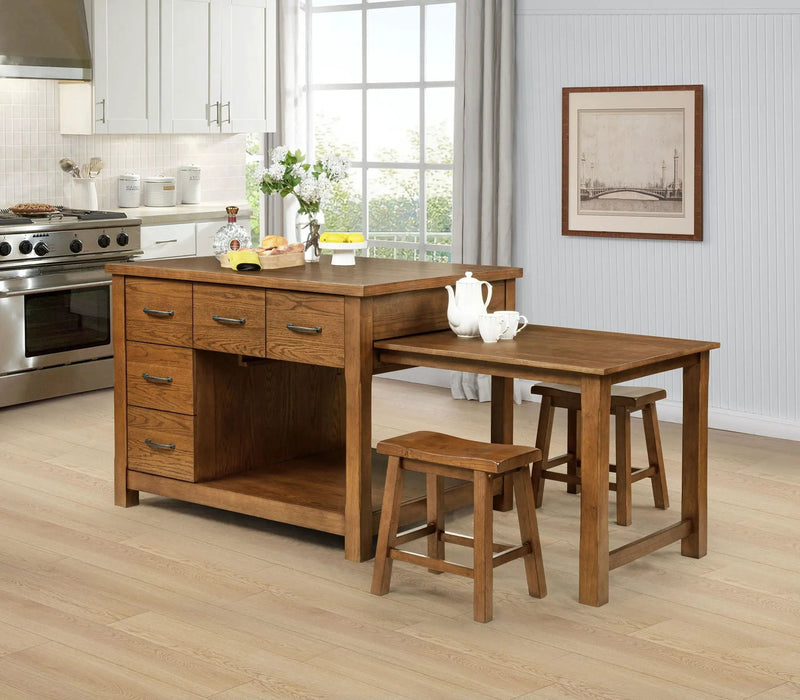 Mayfair 3-piece Kitchen Island with Extension Table Dark Oak by Unique Piece Furniture