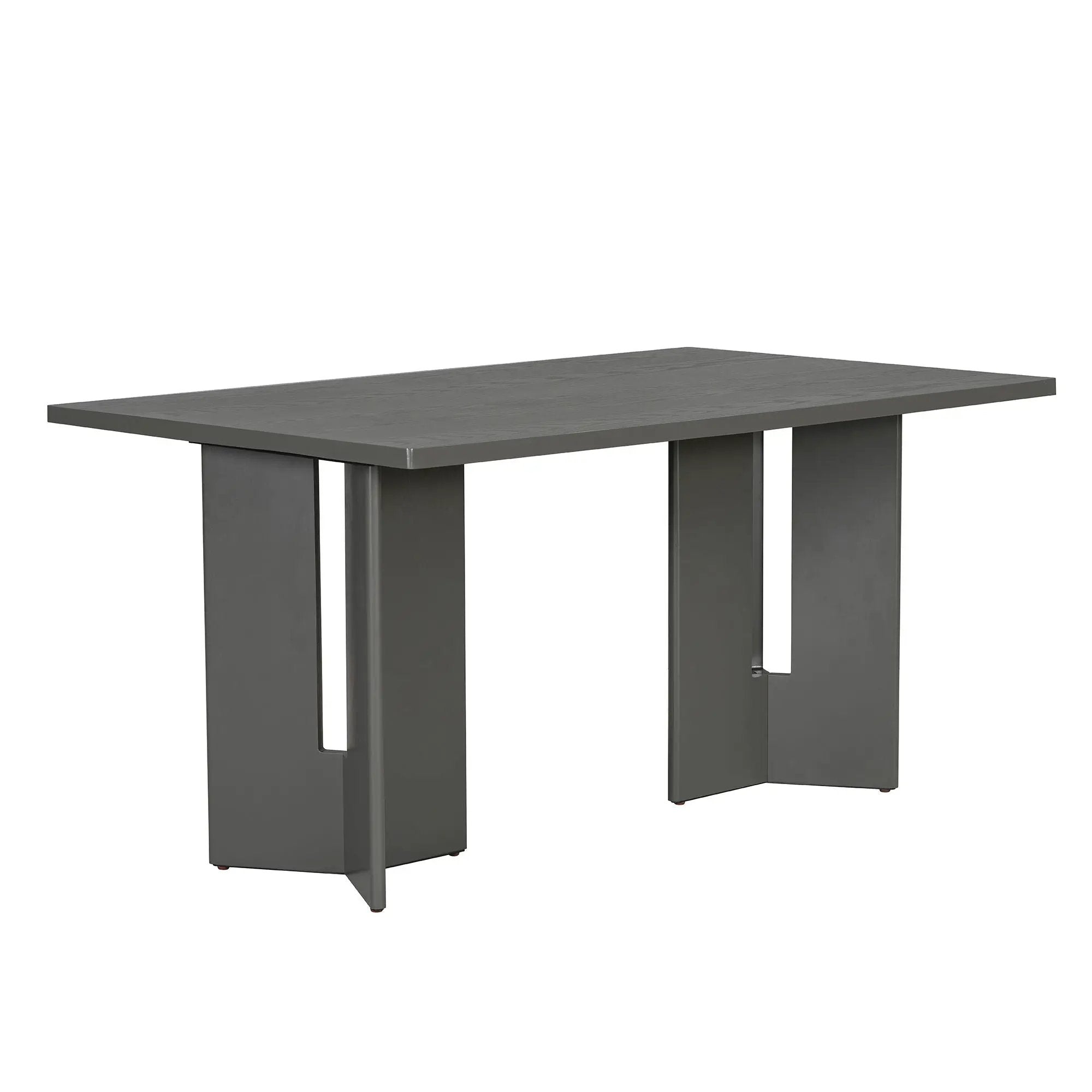 Dining Table Set With 6 Upholstered Chairs, Rectangular Table With Cutout Legs