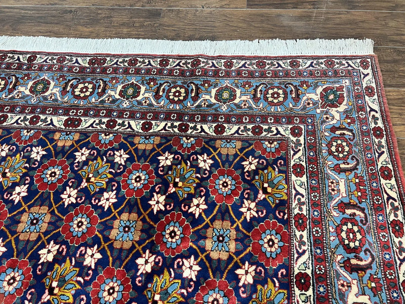 Persian Veramin Rug 7x11, Repeated Allover Pattern, Handmade Vintage Carpet, Navy Blue by Jewel Rugs