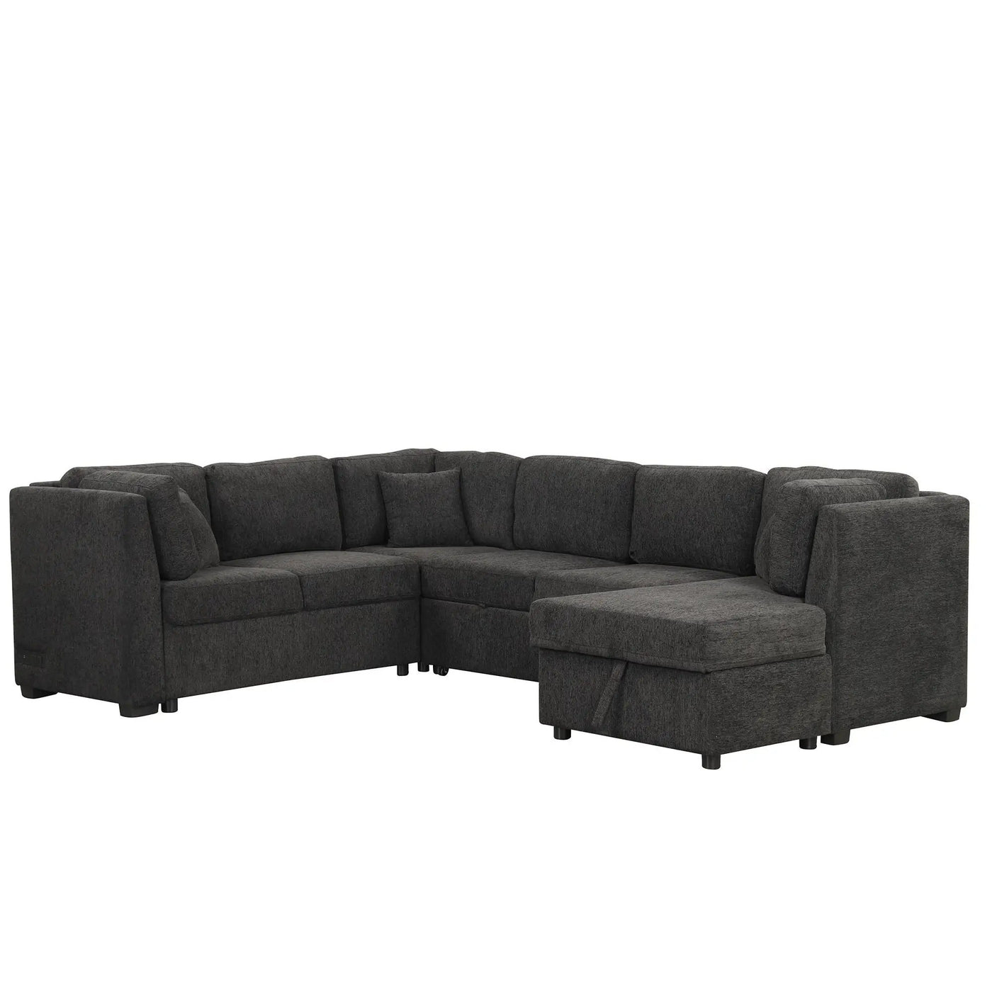 U-Shaped Sectional Sofa Pull Out Sofa Bed With Two USB Ports, Two Power Sockets, Three Back Pillows And A Storage Chaise For Living Room by HouseOfZazla