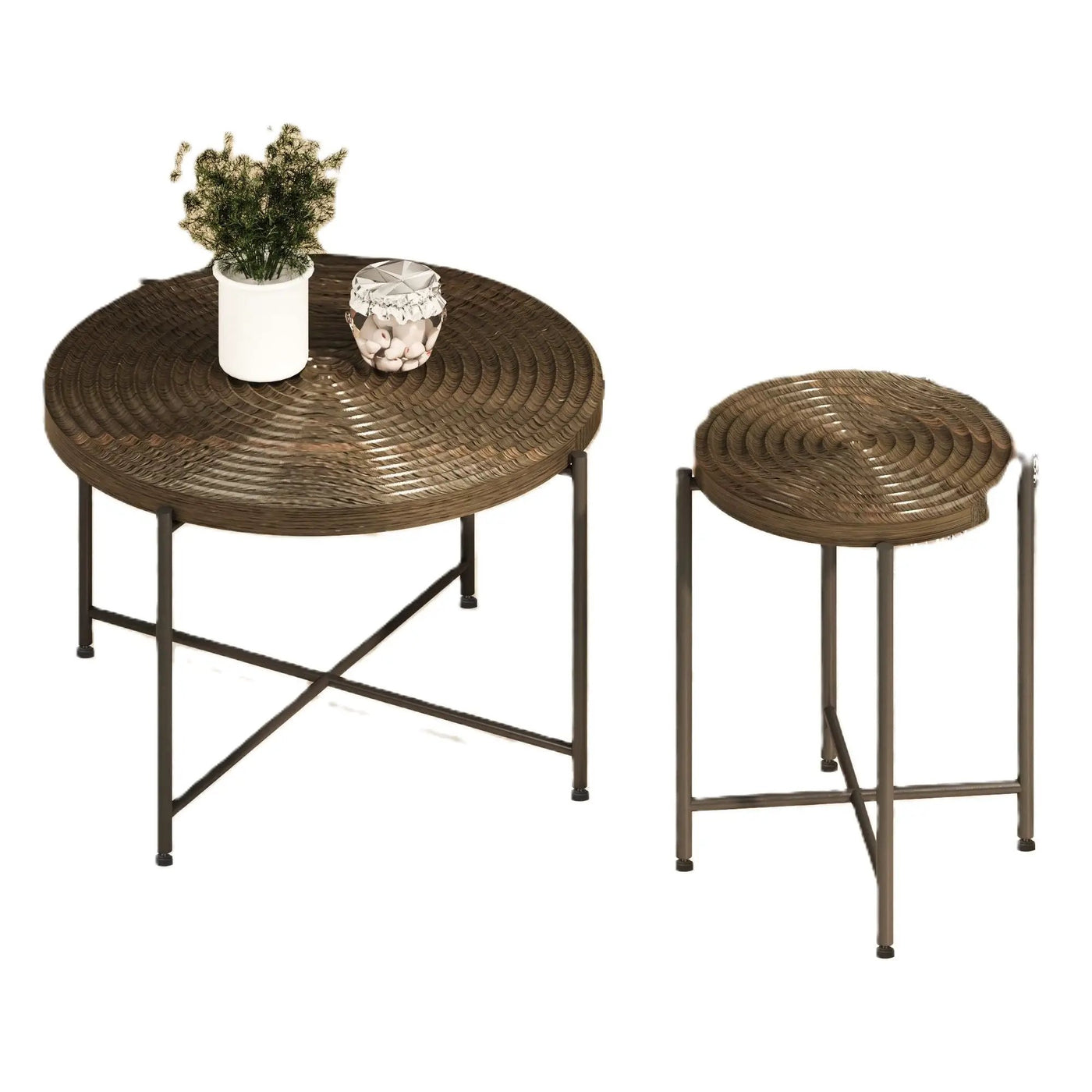 Coffee And End Table Set Waterproof Cover, Distressed Cylindrical Design, Legs Classic Rustic Charm (Set of 2) by Unique Piece Furniture