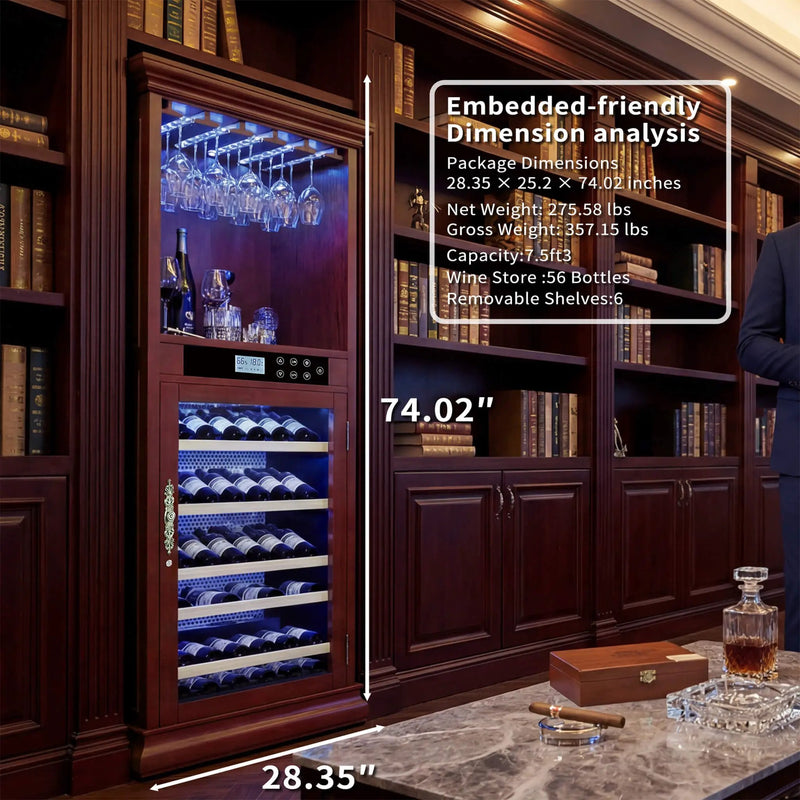Nuvia 56-Bottle 7.5 Cu.Ft Single-Zone Multi-Tiered Wooden Wine Cooler Cabinet With Humidity And Temperature Controls (SAK73195) by SAKSBY WHOLESALE