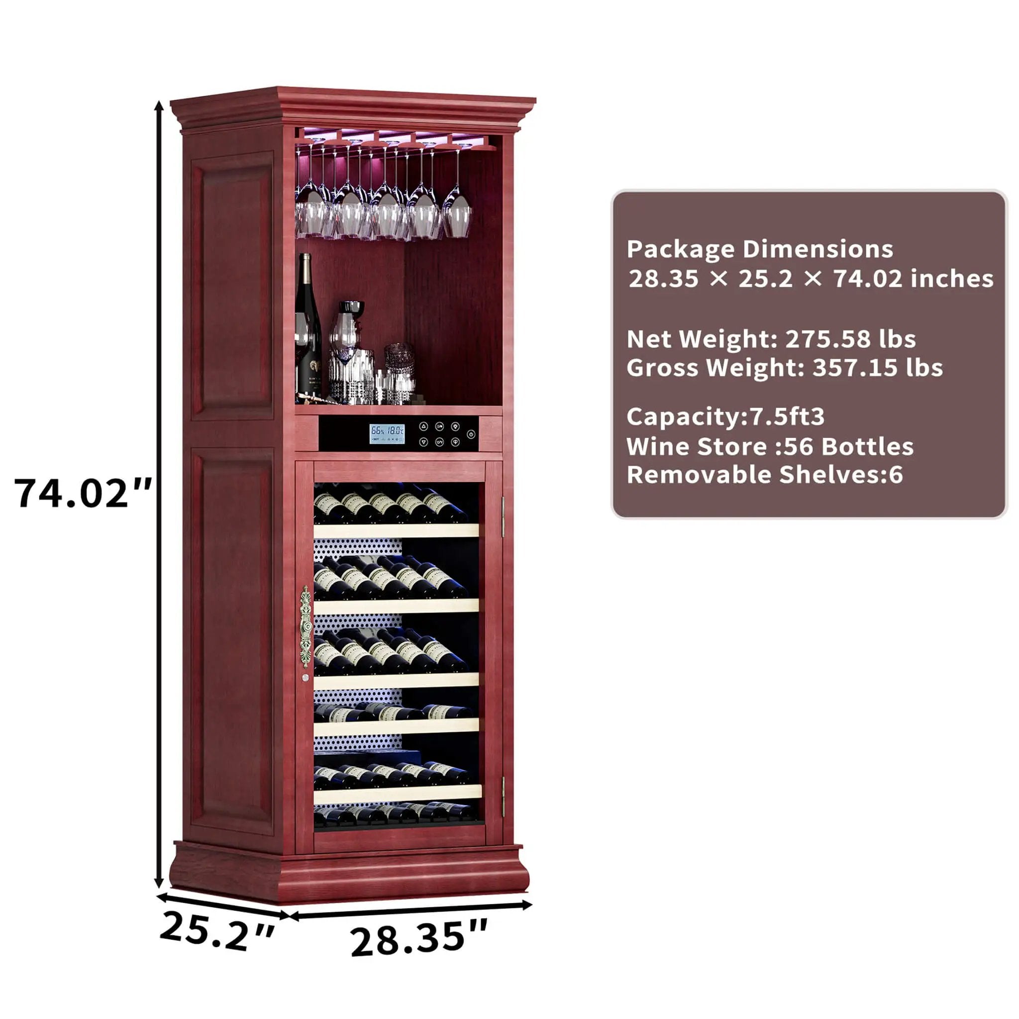 Nuvia 56-Bottle 7.5 Cu.Ft Single-Zone Multi-Tiered Wooden Wine Cooler Cabinet With Humidity And Temperature Controls (SAK73195) by SAKSBY WHOLESALE