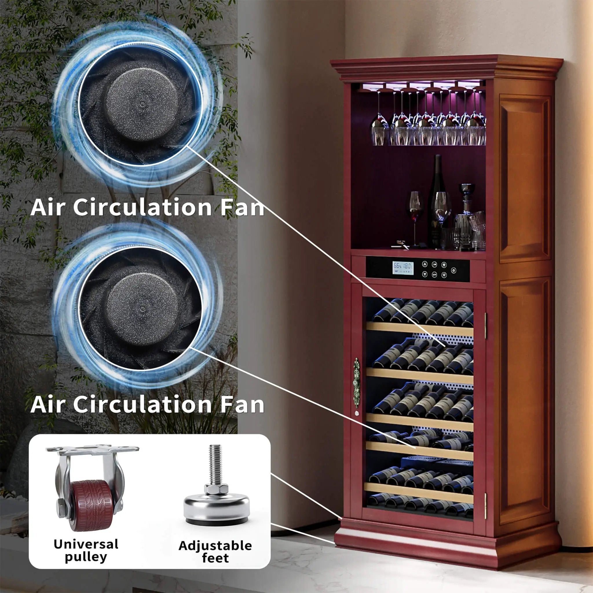 Nuvia 56-Bottle 7.5 Cu.Ft Single-Zone Multi-Tiered Wooden Wine Cooler Cabinet With Humidity And Temperature Controls (SAK73195) by SAKSBY WHOLESALE