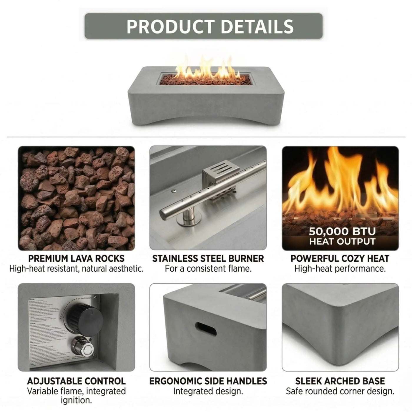 56-Inch 50K BTU Outdoor Modern Propane Fire Pit Table (SAK56830) by SAKSBY WHOLESALE