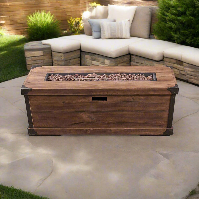 Alora 56-Inch Outdoor 50K BTU Wood Pattern Rectangle Gas Burning Fire Pit (SAK43681) by SAKSBY WHOLESALE