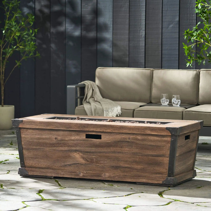 Alora 56-Inch Outdoor 50K BTU Wood Pattern Rectangle Gas Burning Fire Pit (SAK43681) by SAKSBY WHOLESALE