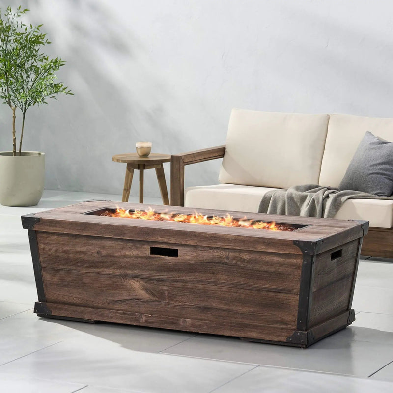 Alora 56-Inch Outdoor 50K BTU Wood Pattern Rectangle Gas Burning Fire Pit (SAK43681) by SAKSBY WHOLESALE