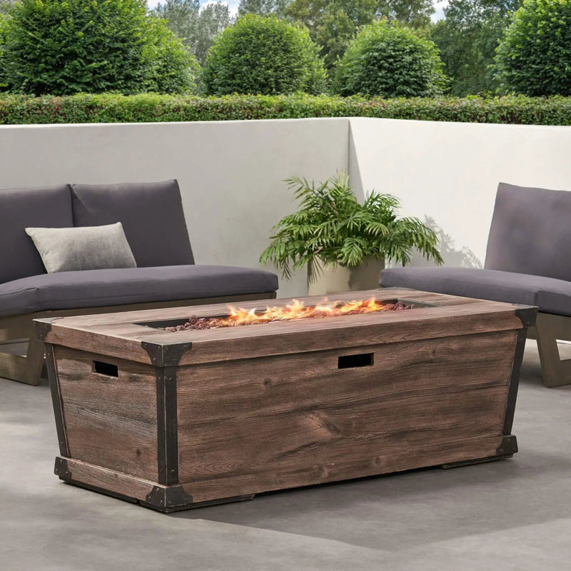 Alora 56-Inch Outdoor 50K BTU Wood Pattern Rectangle Gas Burning Fire Pit (SAK43681) by SAKSBY WHOLESALE