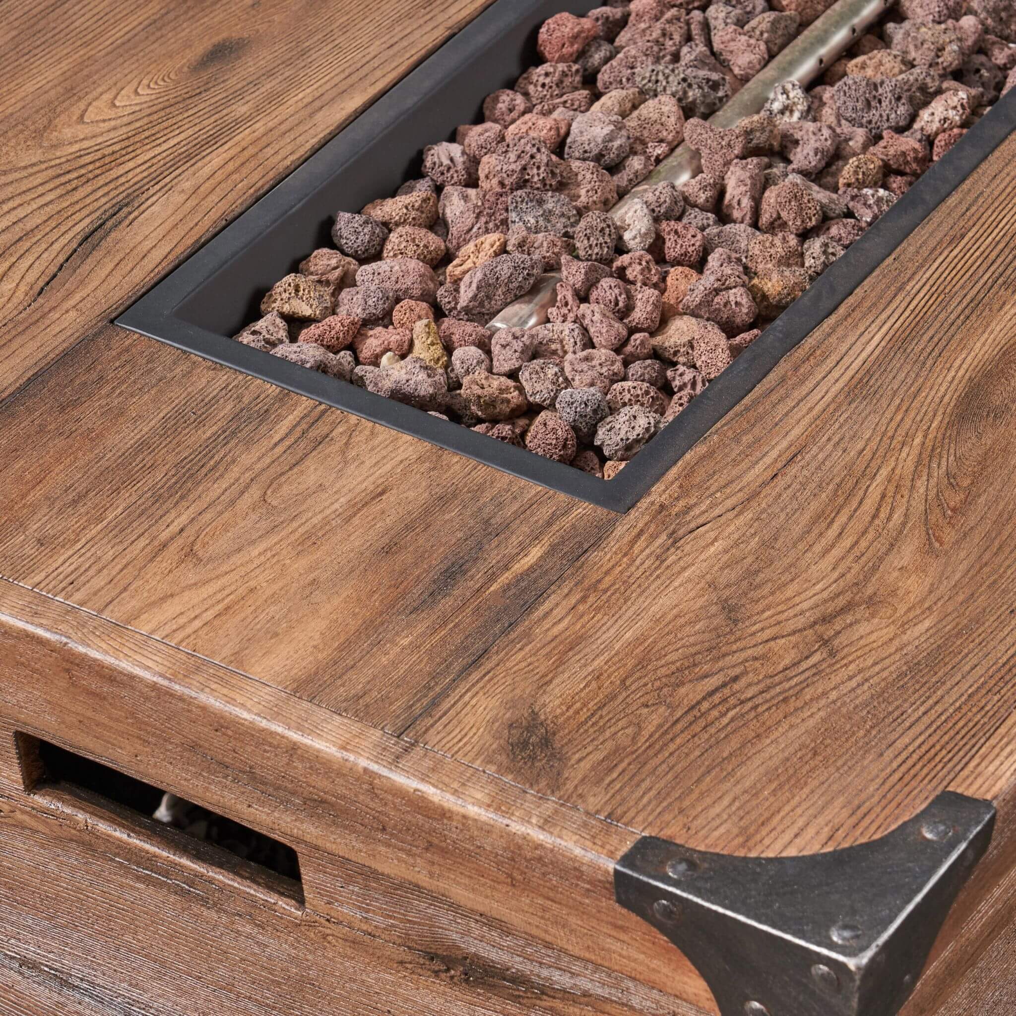 Alora 56-Inch Outdoor 50K BTU Wood Pattern Rectangle Gas Burning Fire Pit (SAK43681) by SAKSBY WHOLESALE