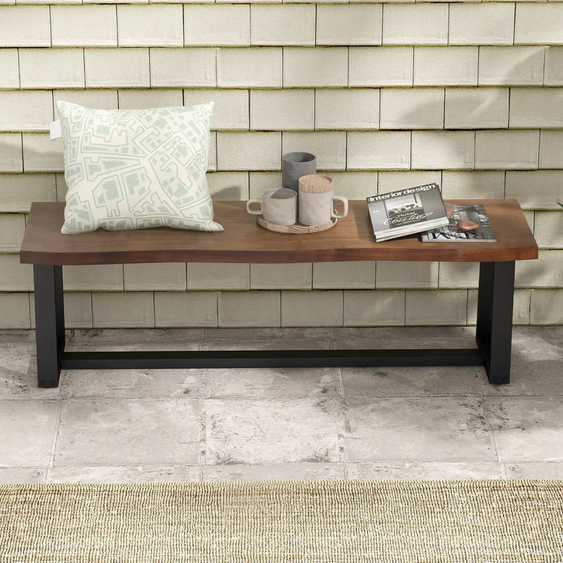 56.5 Inches Wood Dining Bench with Wavy Edge and Adjustable Footpads-Coffee by DirectDeals