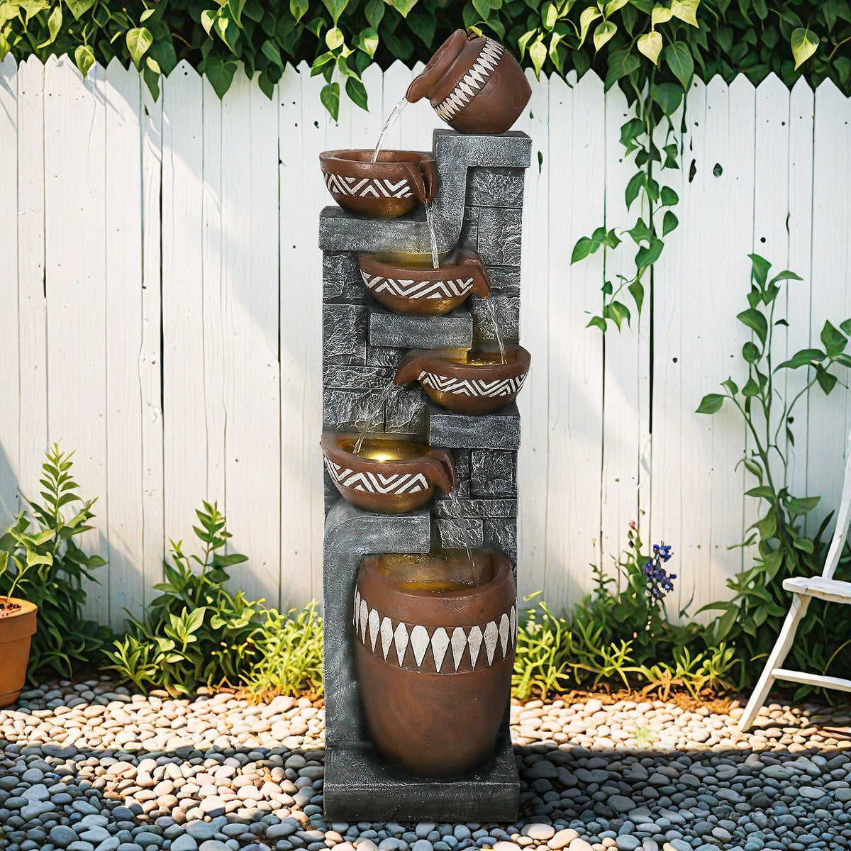 Resin Bohemian 6 Tier Tall Outdoor Water Fountain with LED, detail