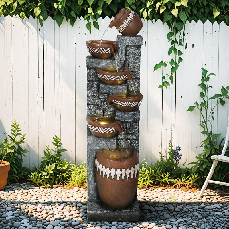 Resin Bohemian 6 Tier Tall Outdoor Water Fountain with LED, detail