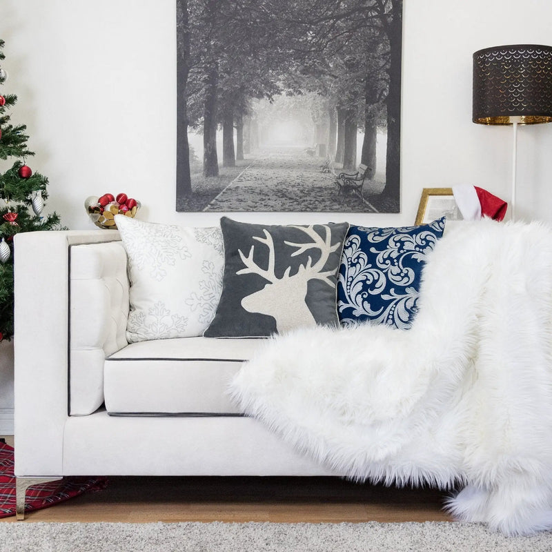 Holiday Reindeer Velvet Accent Pillow 20x20 – Gray and White by HouseOfZazla