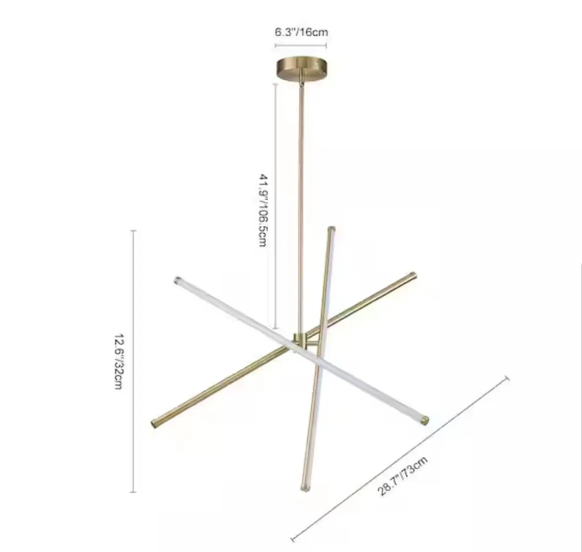 HUOKU 40-Watt 3-Light Dimmable Integrated LED Aged Brass Sputnik, Tubed Linear, Cylinder Chandelier for Dining Room by Selzalot