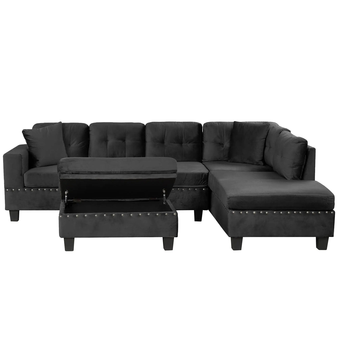 Modern Sectional Sofa With Storage Ottoman, L - Shape Couch With 2 Pillows And Cup Holders by HouseOfZazla