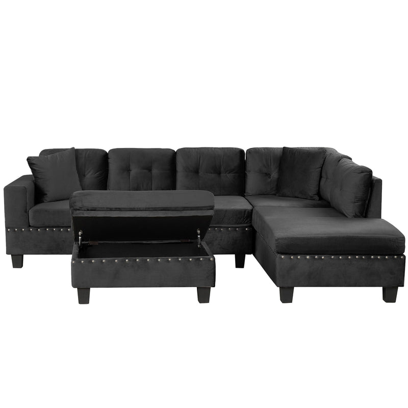 Modern Sectional Sofa With Storage Ottoman, L - Shape Couch With 2 Pillows And Cup Holders by HouseOfZazla
